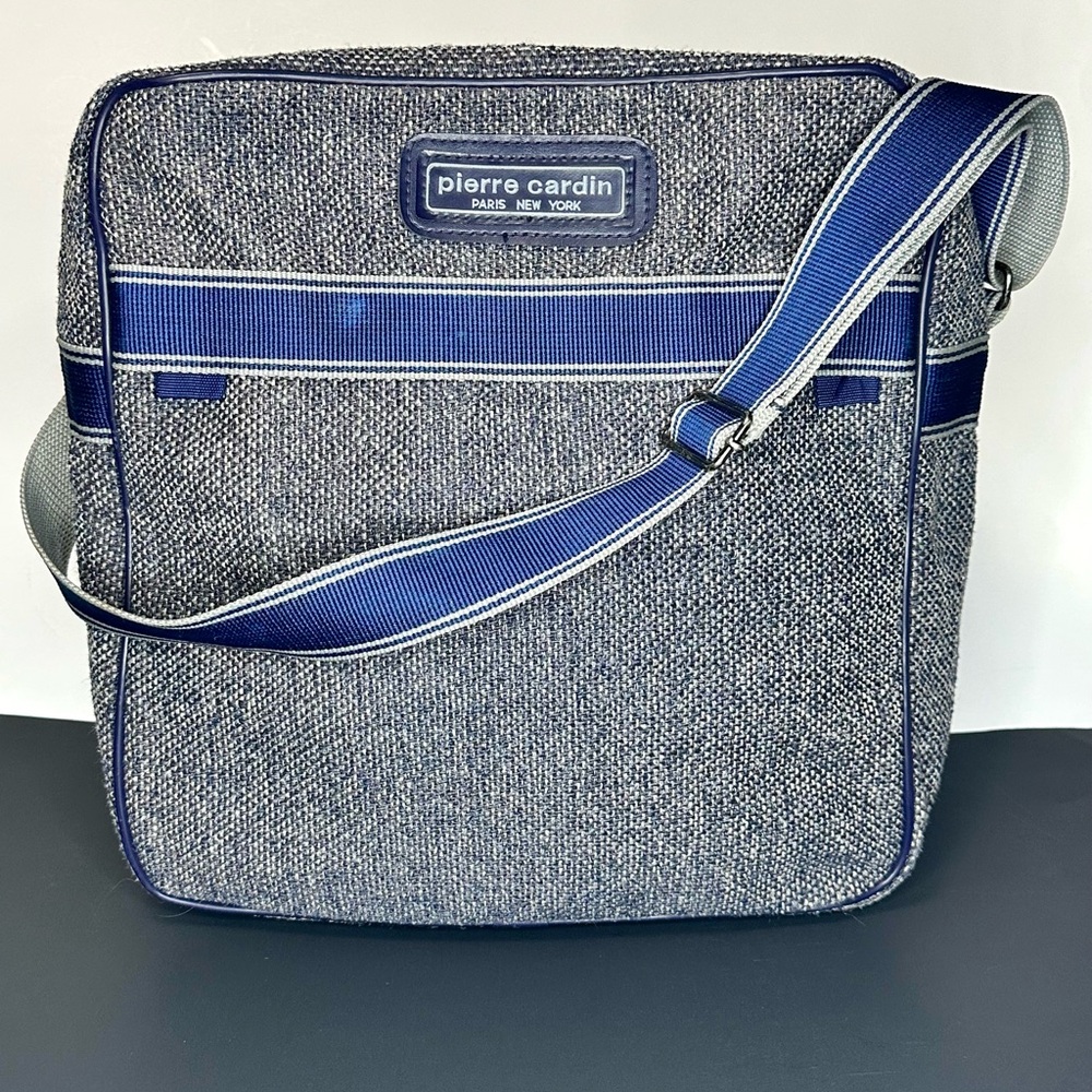 Pierre Cardin Vintage Tweed Gray and Blue shoulder weekend traveler bag